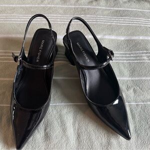 Marc Fisher Glossy Black Slingback Heels